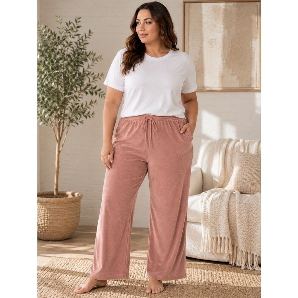 Women's 3X Blush Pink Velour Wide Leg Lounge Pants